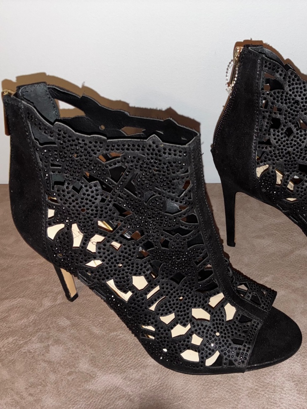Size 9.5  Jessica Simpson JS black rhinestone heel booties. Like new condition